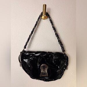Dolce & Gabbana Vlada Black Patent Leather Keyhole Lock Shoulder Chain Bag